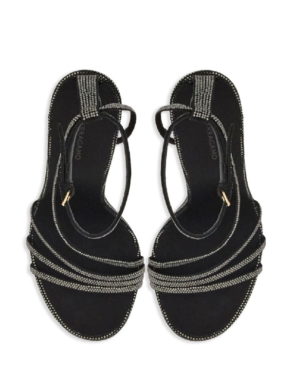 All Over Rhinestone Anklet Sandal Heel