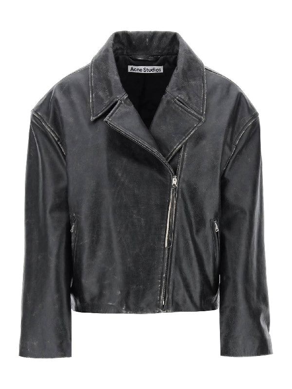 Back Logo Leather Biker Jacket - Jente