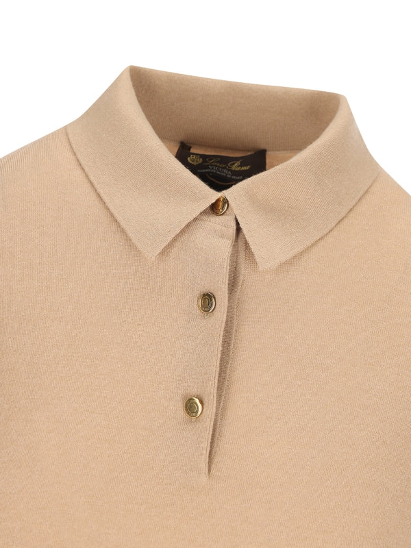 Gold Button Knit Polo Shirt