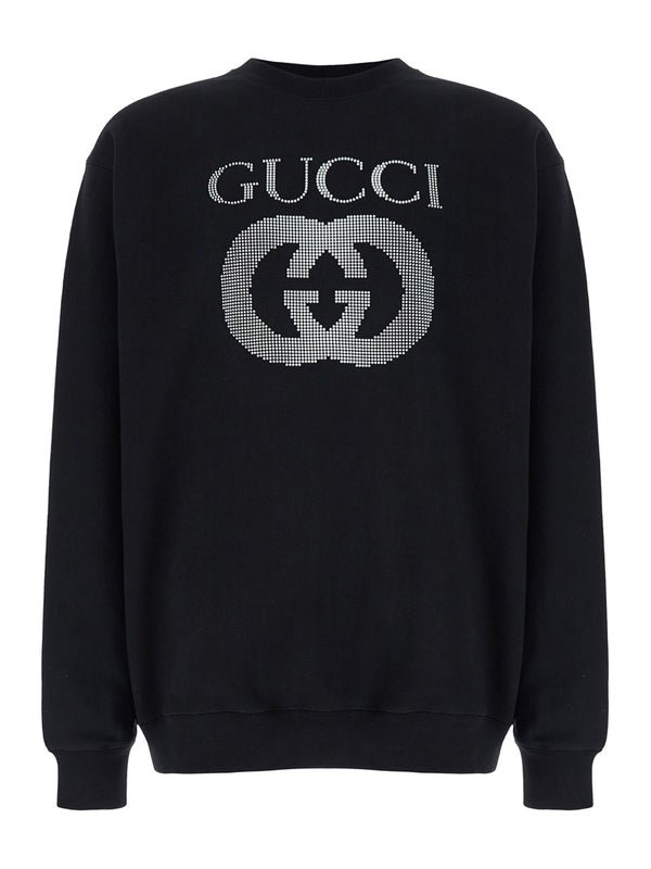 Black Crewneck Sweatshirt with Maxi Logo Print on the Front in Cotton Man Sweatshirts