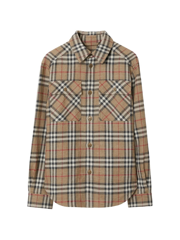 Vintage Check Pattern Double Pocket Shirt