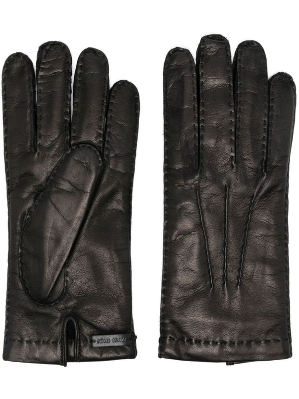 Logo Patch Leather Gloves