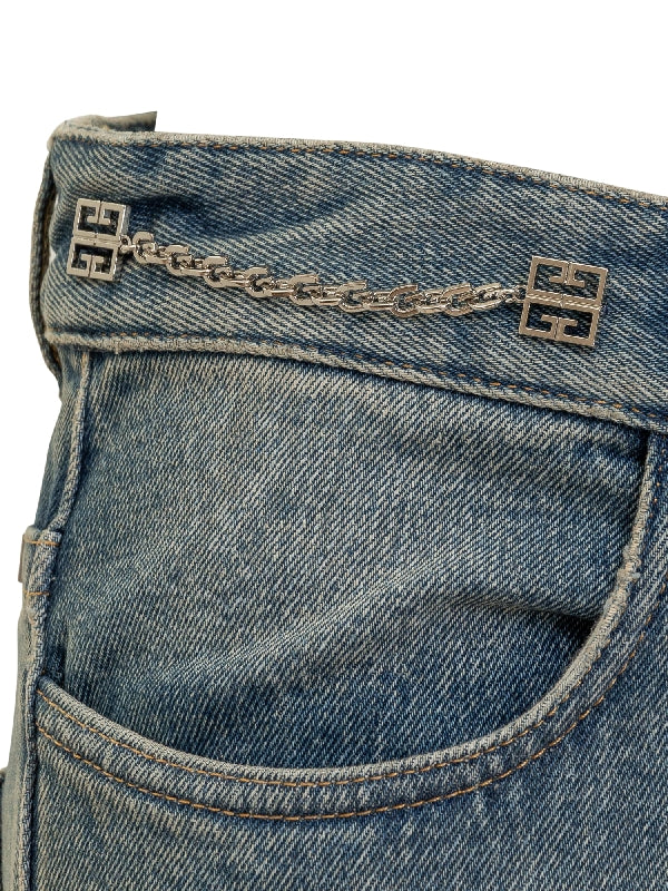 4g Chain Detail Straight Denim Pants