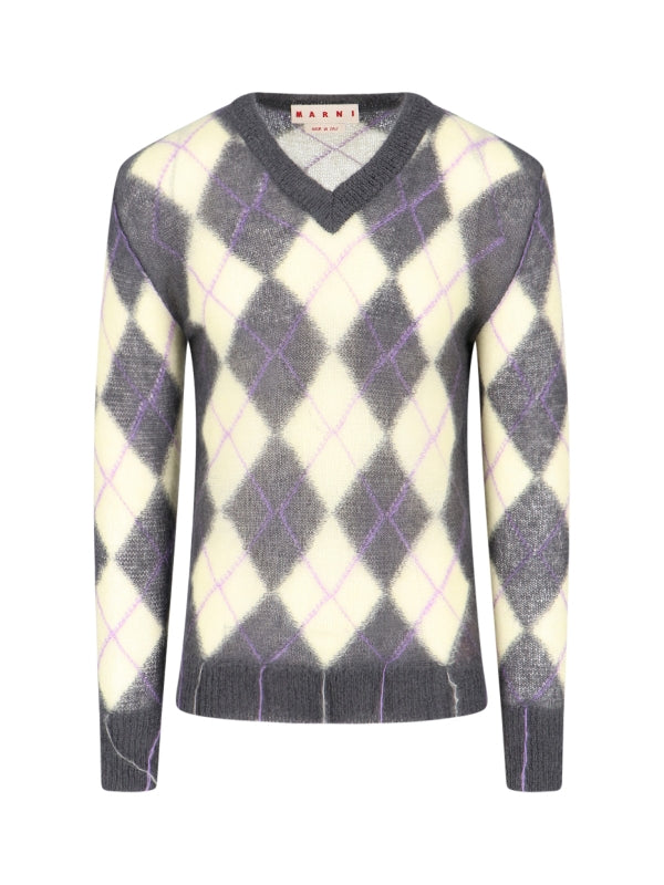 Argyle Pattern Mohair Knit