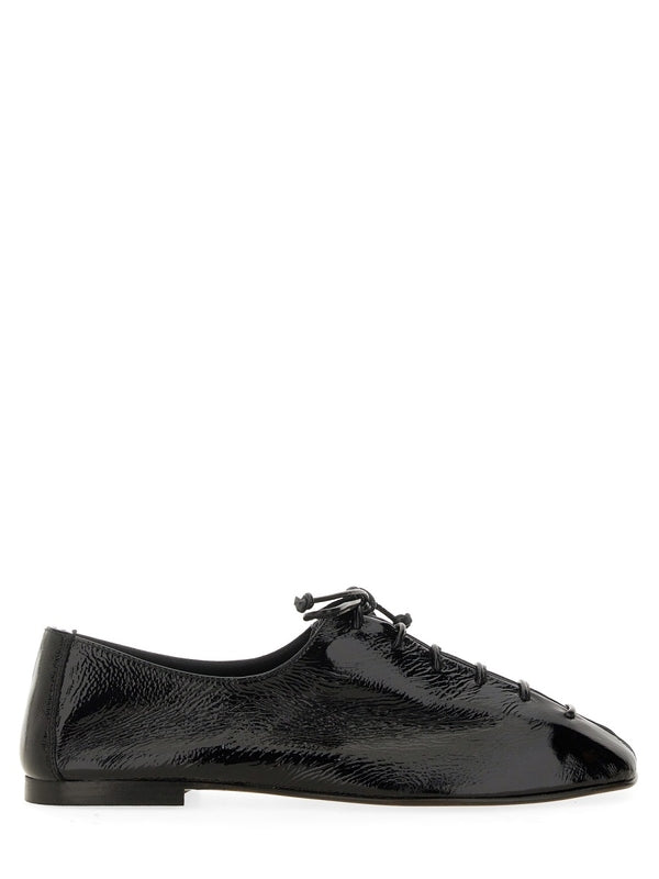 Black Lambskin Lace-Up Flat Shoes