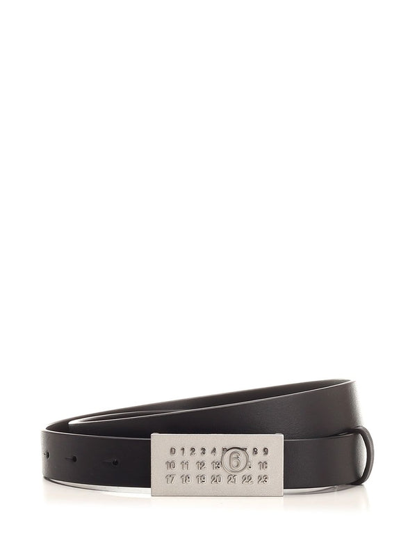 Number Logo Buckle Leather Belt