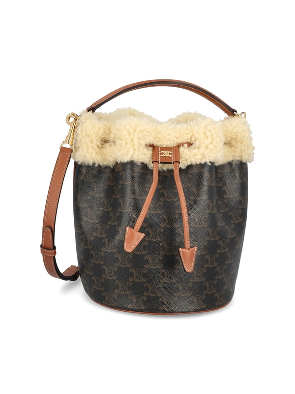 Clara Triomphe Shearling Canvas Bucket
  Bag