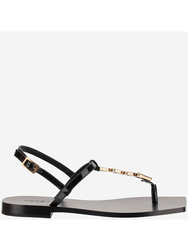 V Chain Flat Leather Sandals