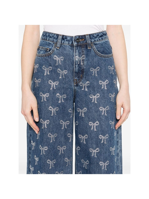 Allover Rhinestone Bow Denim
  Pants