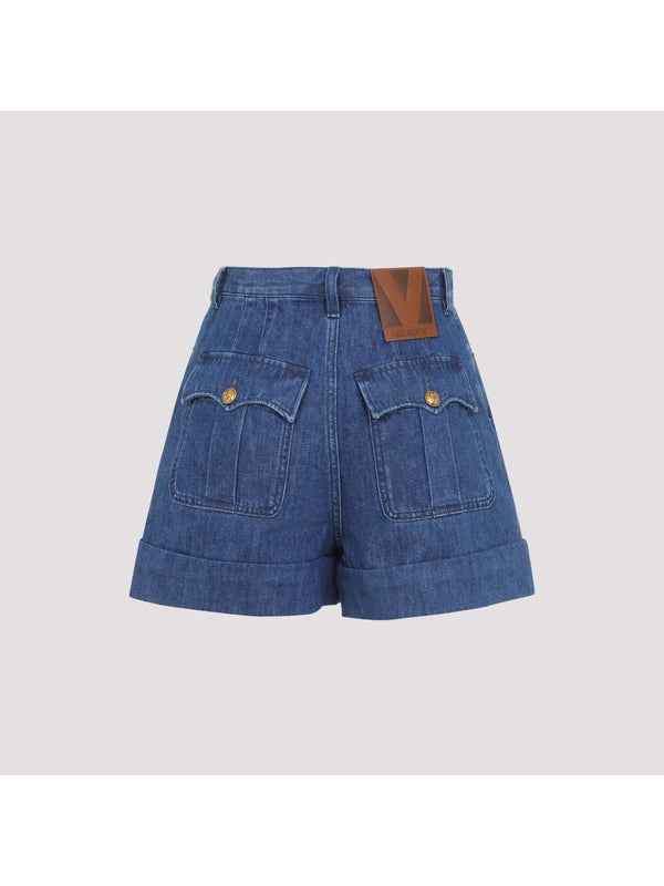 Back Logo Patch Denim Shorts