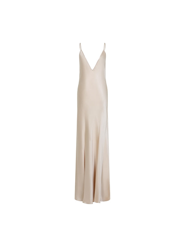 V-Neck Silk Slip Long Dress