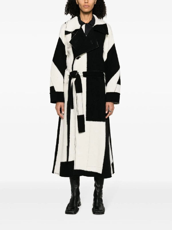 Bicolor Panel Wool Cotton Coat