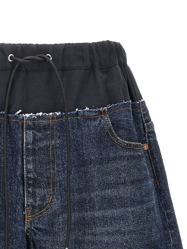 Layered Drawstring Denim Shorts
