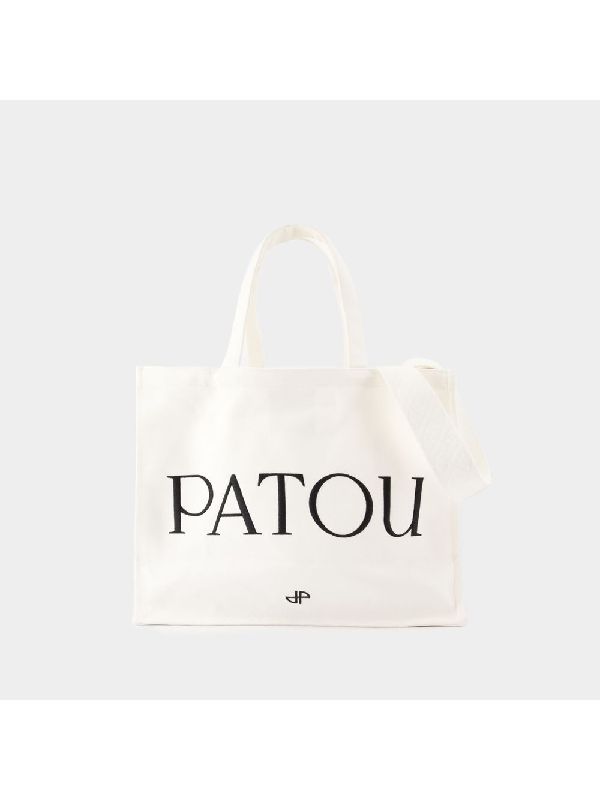 Logo Embroidered Cotton Canvas Large Tote
  Bag