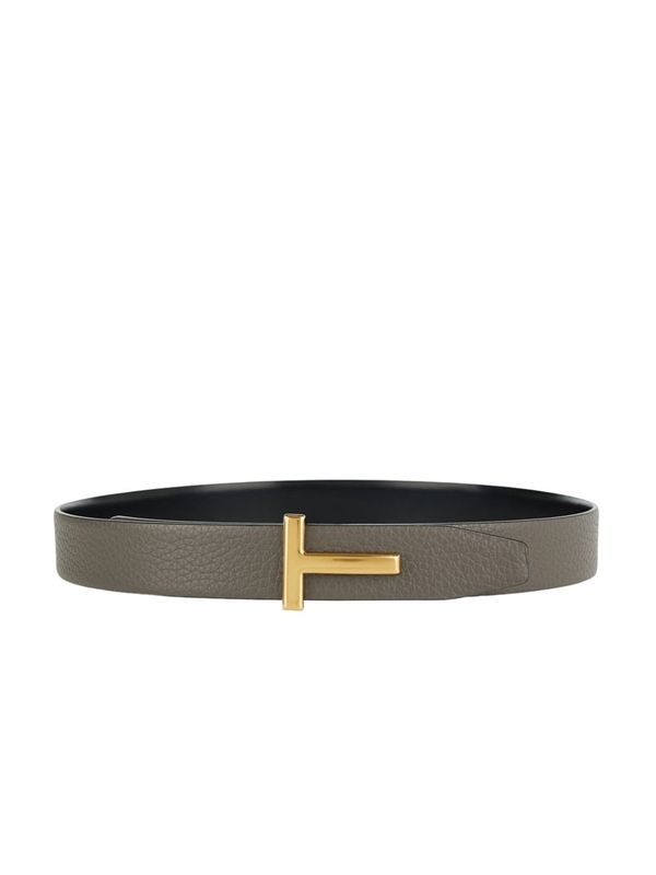 T Logo Buckle Leather Belt