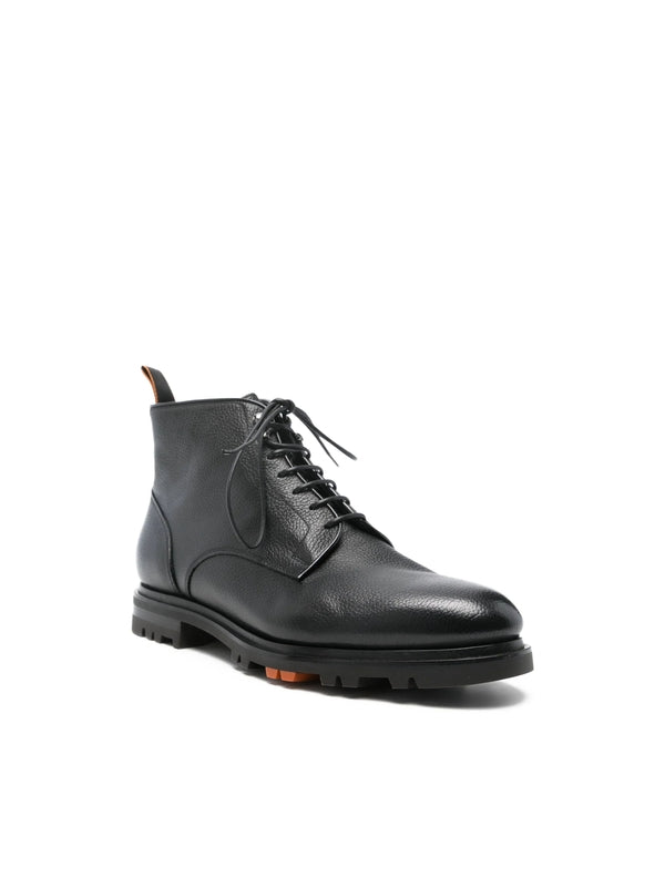 Santoni Black Lace-Up Boots