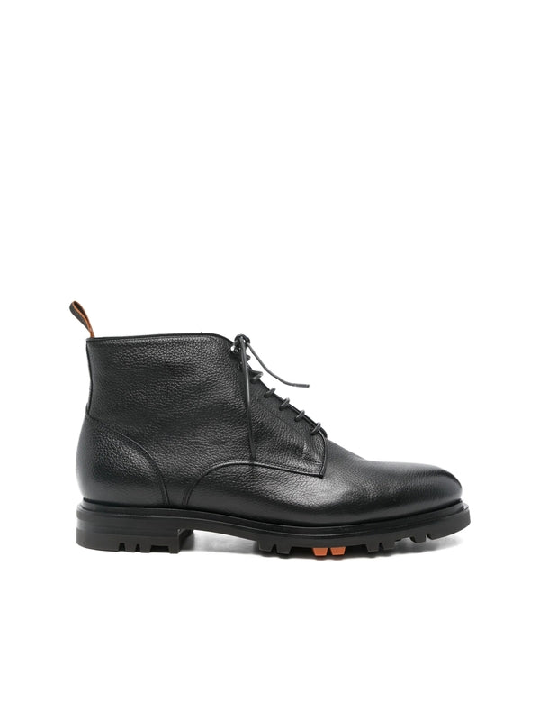 Santoni Black Lace-Up Boots