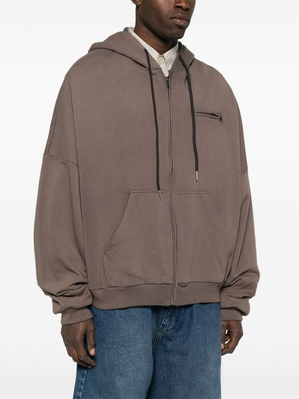 Chest Pocket Cotton Hooded Zip-Up