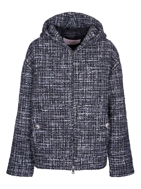 Tweed Cotton Blend Hooded Jacket