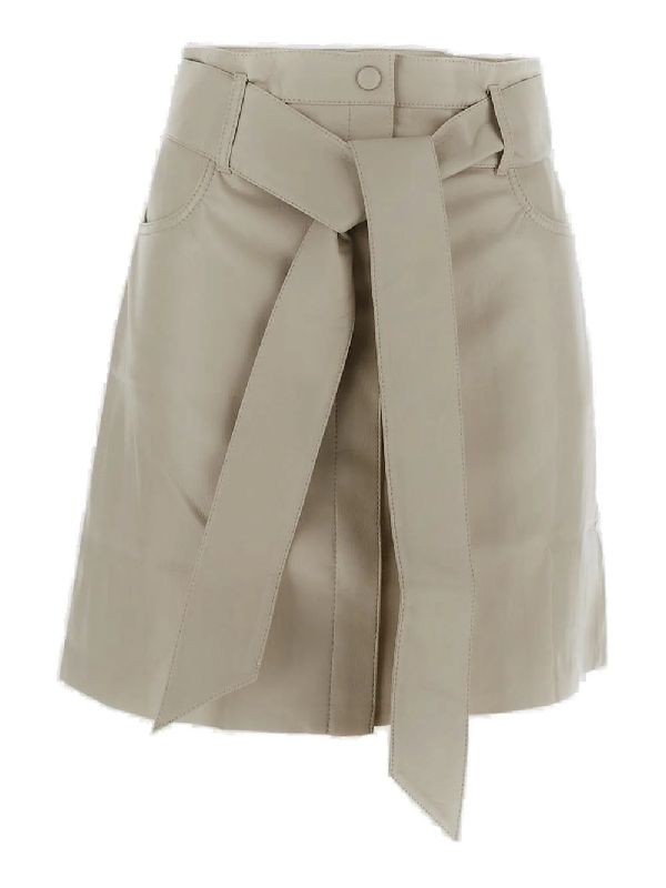 High Waist Belted Vegan Leather
  Skirt