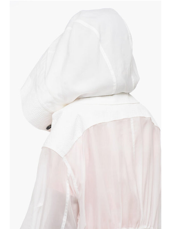 White Silk Nylon Hooded Coat