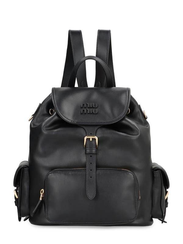 Logo Multi-Pocket Leather Backpack