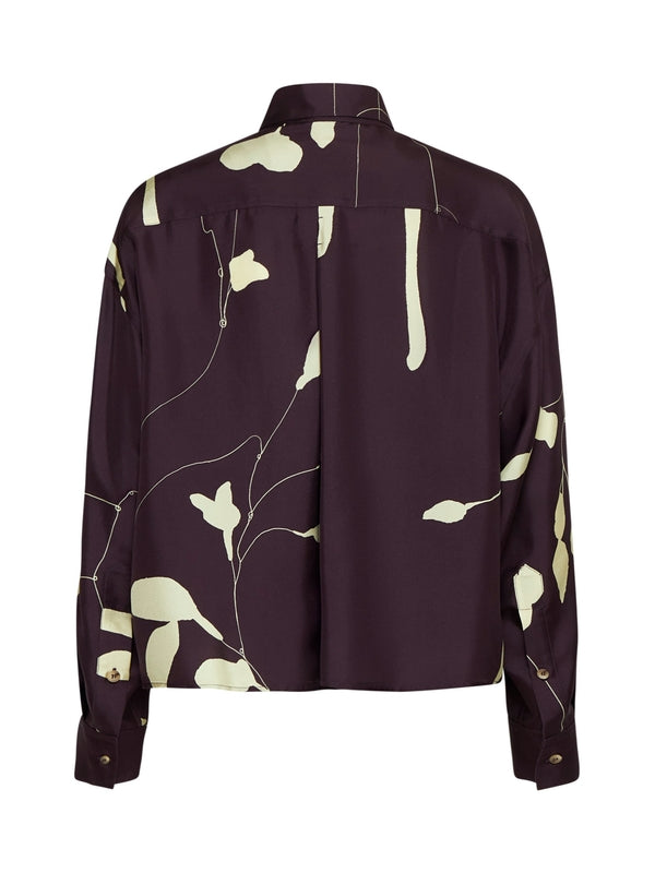 Art Printed Cropped Silk Shirt