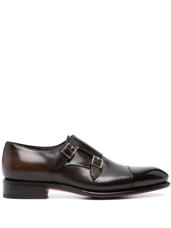 Double Buckle Calfskin Monk Strap Shoes