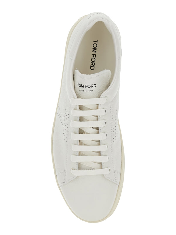 'Waiwick' White Low Top Sneakers with Perforated Logo on the Side and Logo Patch on the Tongue in Grained Leather Man Low top Sneakers