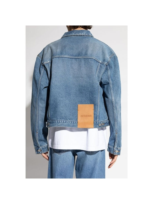 Back Leather Patch Denim Trucker Jacket