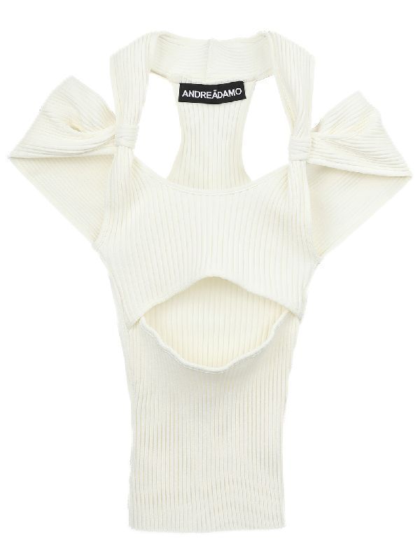 Cut-out Knot Halter Neck Rib Sweater