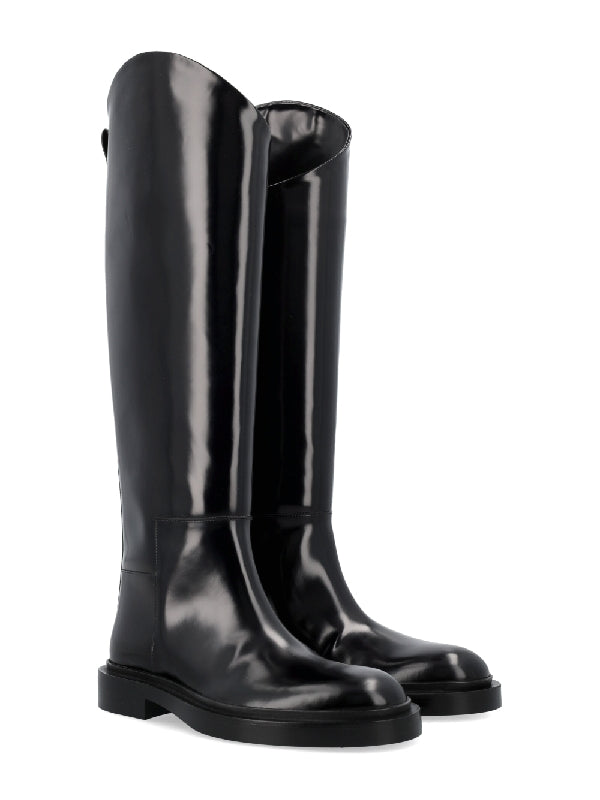 Asymmetric Leather High Boots