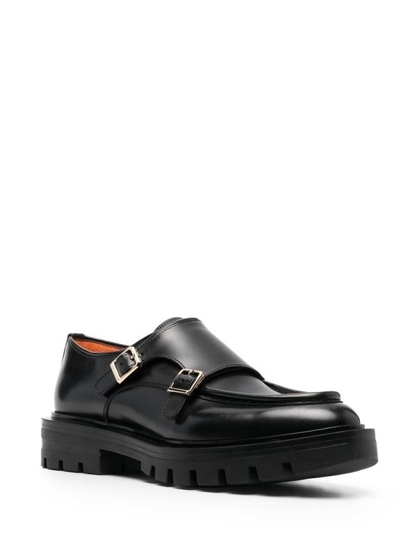 Black Leather Monk Strap Shoes