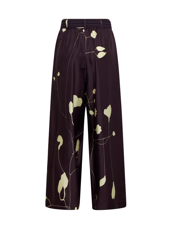 Art Printed Belted Silk Pants