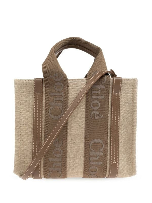 Woody Logo Linen Small Tote Bag