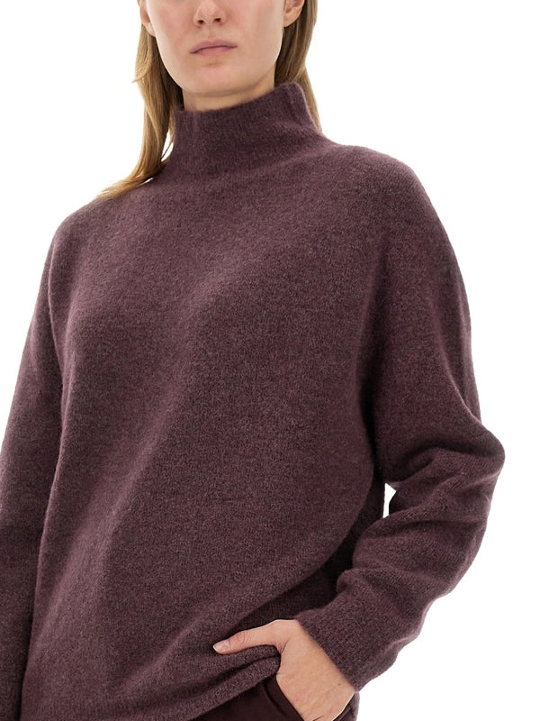 Burgundy High Neck Alpaca Wool Knit