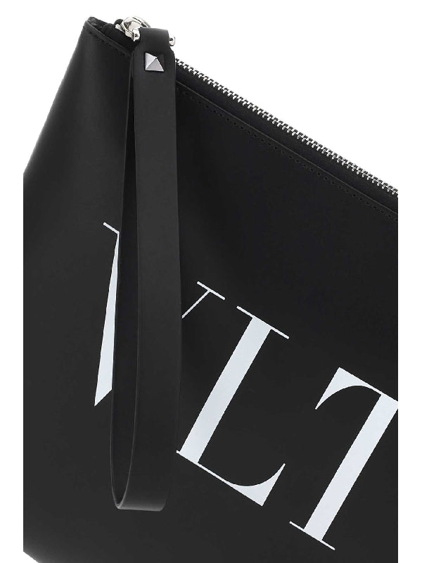 Vltn Logo Printed Leather Clutch Bag