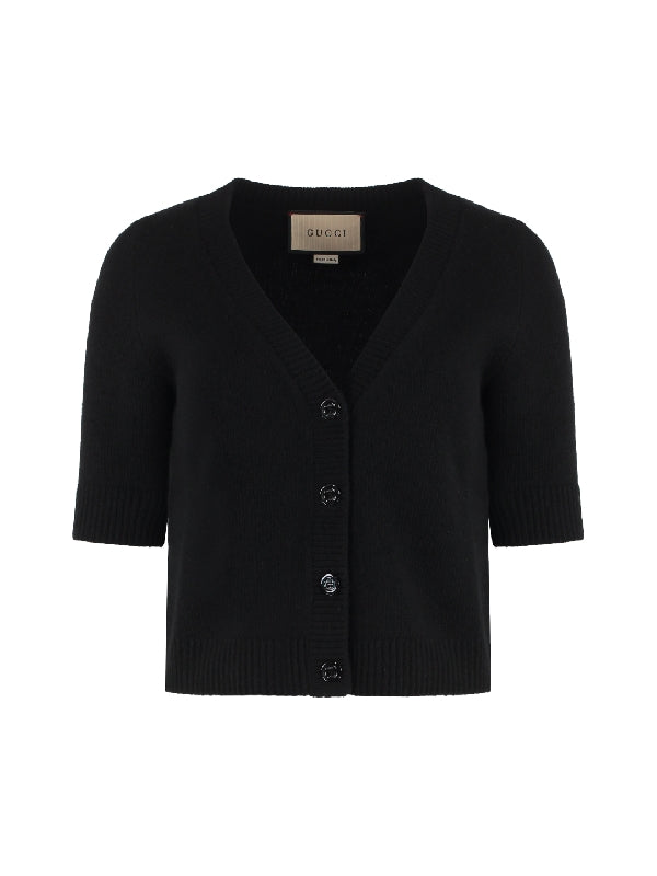 Back Logo Wool Cashmere V Neck Cardigan