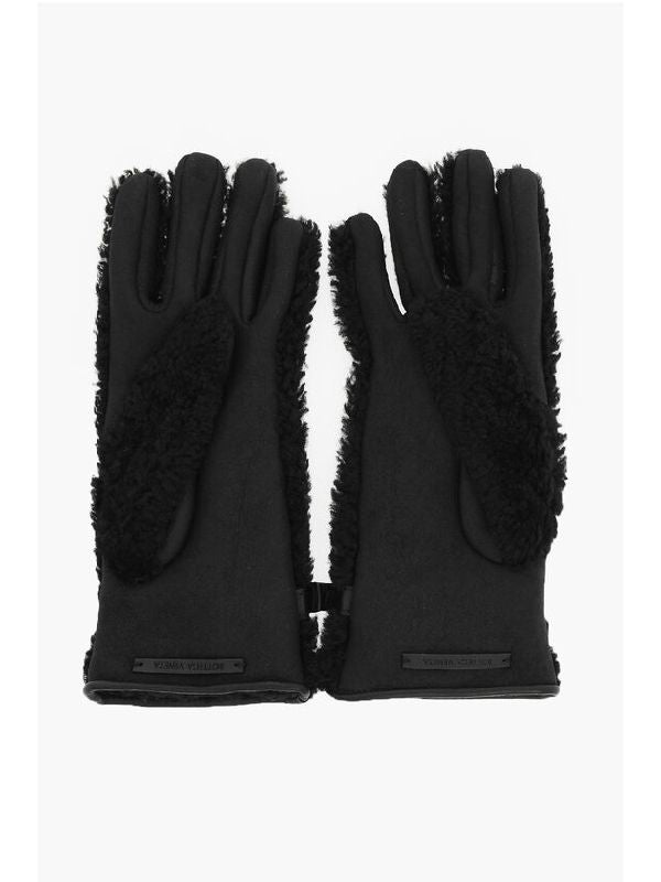 Triangle Buckle Fur Trimmed Leather Gloves