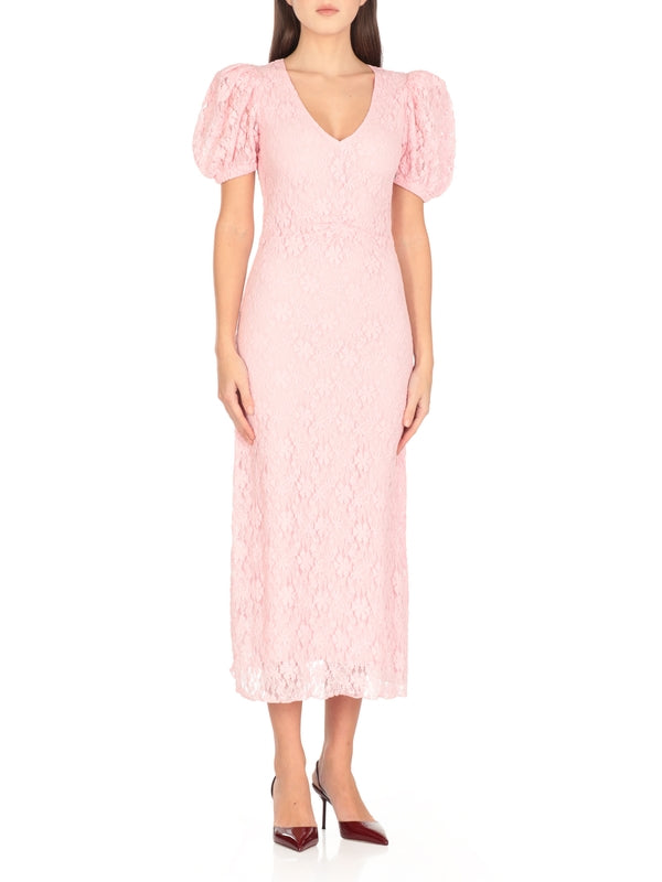 Balloon Sleeve Lace Flare Midi Dress