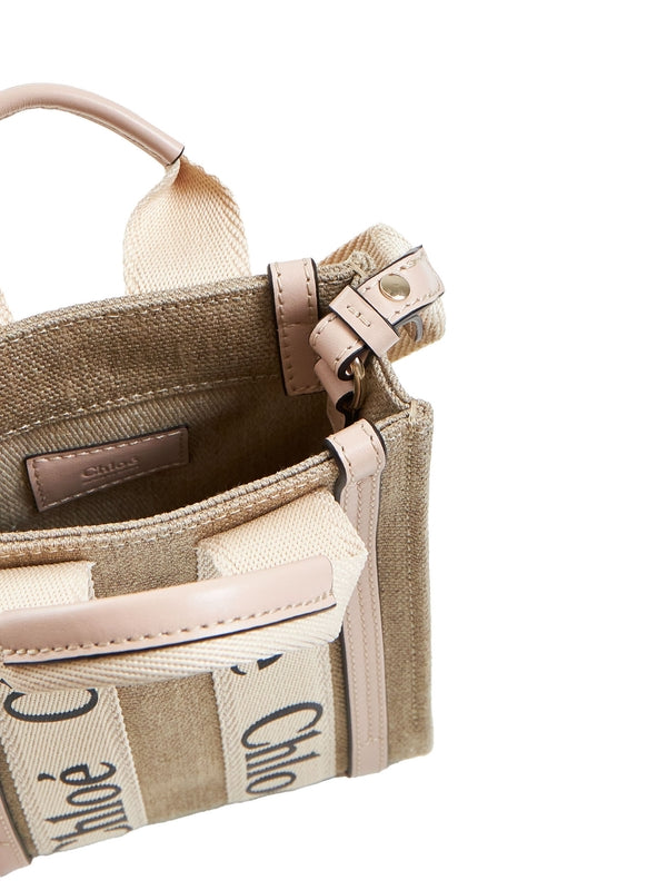 Woody Logo Linen Shoulder Bag