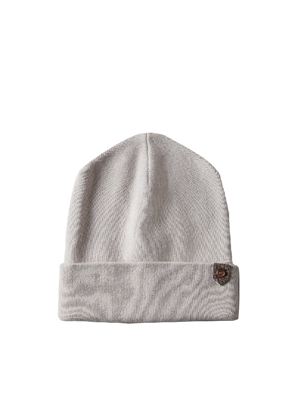 Monili Button-Up Tab Decor Cashmere Beanie