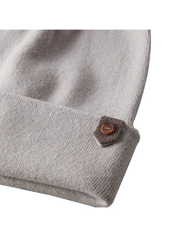 Monili Button-Up Tab Decor Cashmere Beanie