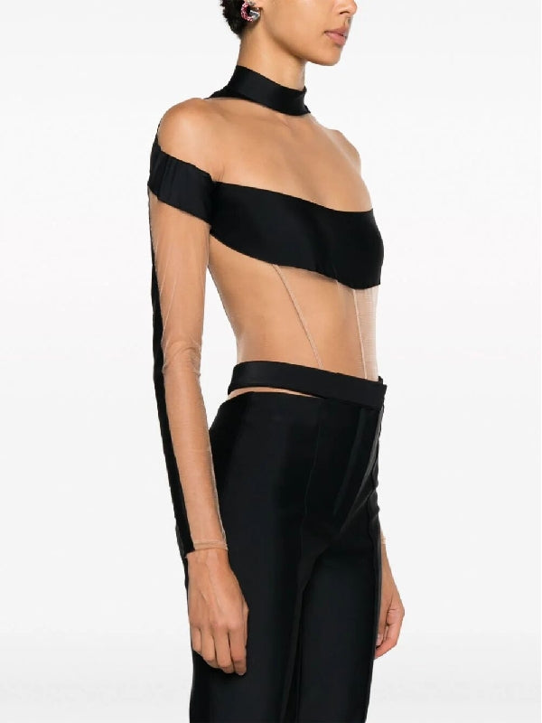 Spiral Sheer Panel Jersey Bodysuit