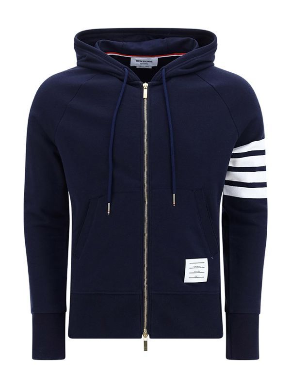 4-bar Drawstring Zip-up Hoodie