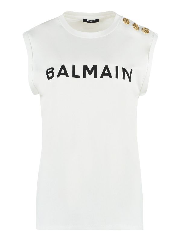 Shoulder Button Logo Sleeveless Top