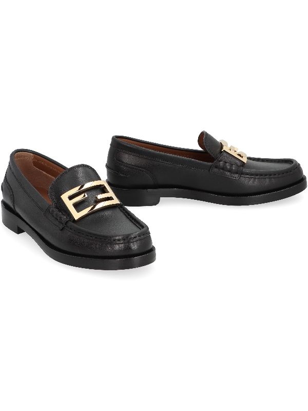 Baguette Metal Logo Leather Loafer