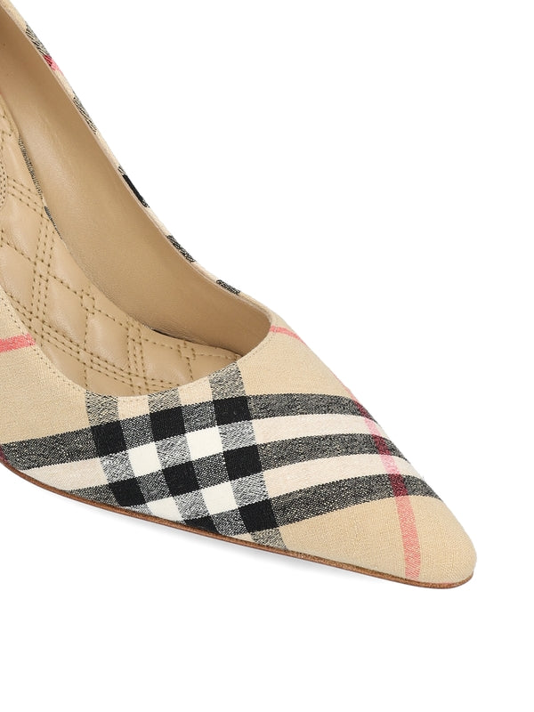 パーティーシューズ Burberry Heeled shoes Beige Burberry Beige Check Heels in Metallic | Lyst Canada