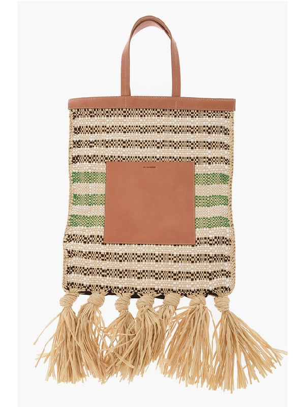 Stripe Raffia Tote Bag