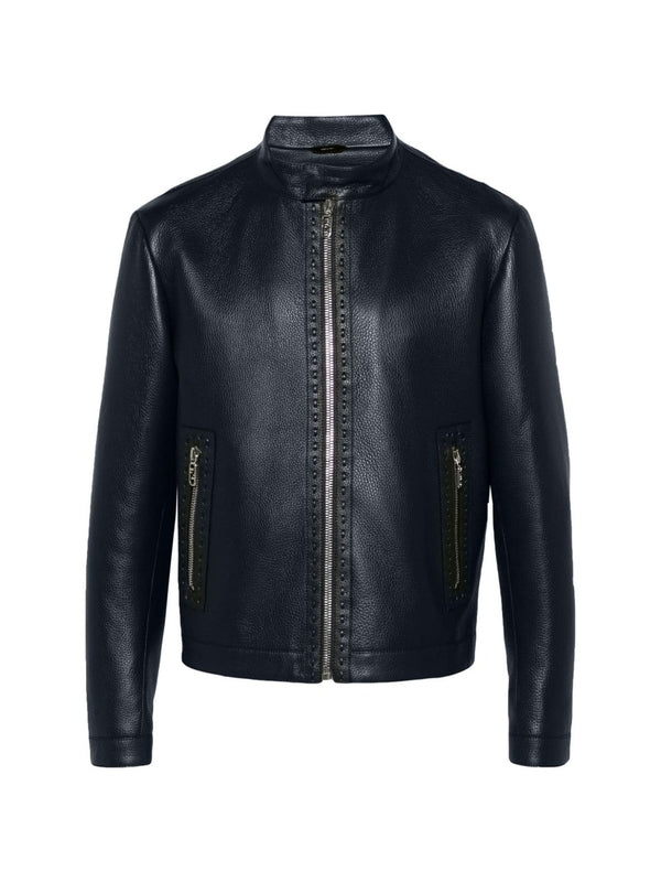 Back Logo Leather Biker Jacket